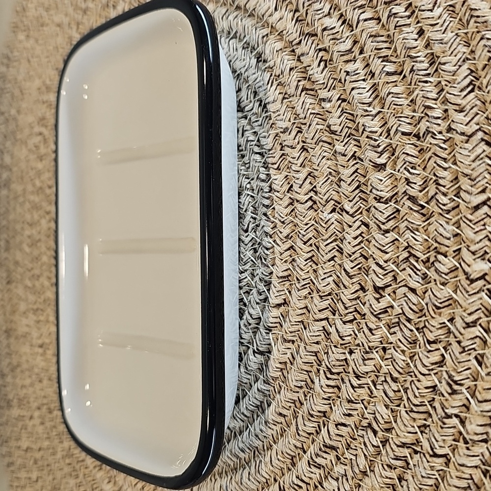Hearth And Hand White Glazed Stonware Soap Dish with Black Trim